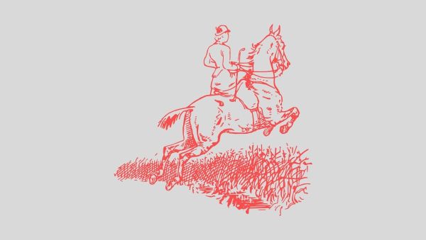 Un caballo en el campo saltando un obstáculo junto con su jinete.
