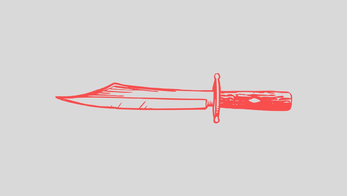 Un cuchillo en forma horizontal. A la izquierda, está el filo. A la derecha, el mango.